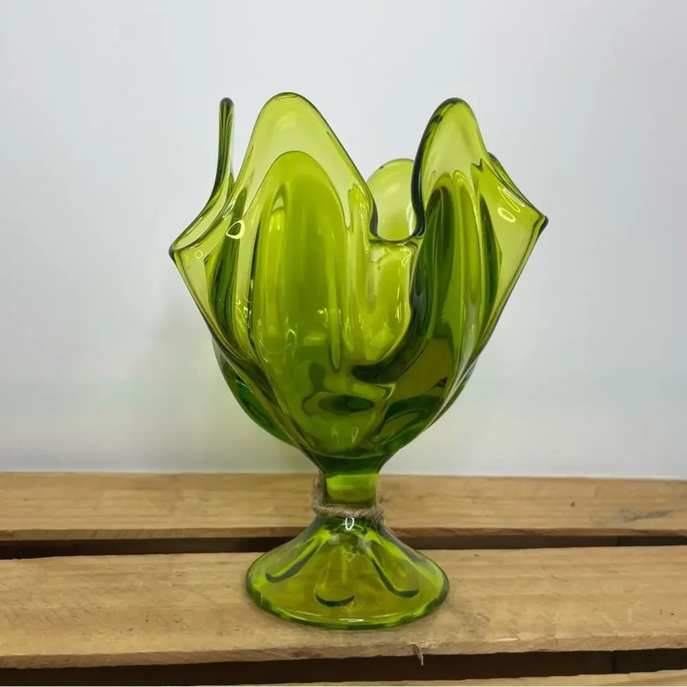 Vintage green glass asymmetrical vase home decor